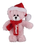 Custom Soft Plush Pink Bear with Christmas Scarf and Hat 12