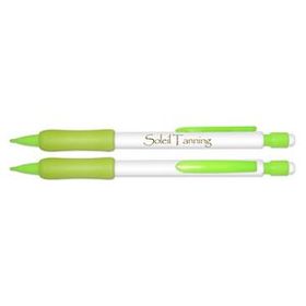 Custom White Barrel Mechanical Pencil W/ Fluorescent Yellow Rubber Grip, 6" L