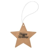 Custom Light Brown Laserable Leatherette Star Ornament with Silver String, 4