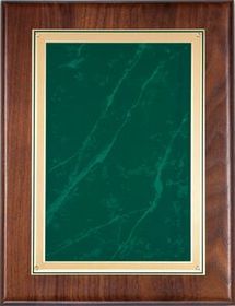 Blank American Walnut Plaque w/ Green Marble Plate & Gold Border (9"x12")