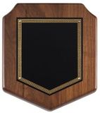 Blank Walnut Shield Series Plaque w/ Black Brass Plate