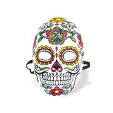 Day of the Dead Molded Plastic Masks w/ Elastic Attached & Custom Faux Leather Icon, 12