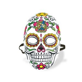 Day of the Dead Molded Plastic Masks w/ Elastic Attached & Custom Faux Leather Icon, 12" L x 9" W x 2" D