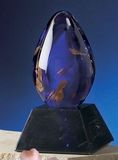 Custom Golden Blue Hand Blown Glass Award w/ Base (5