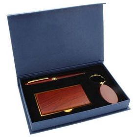 Custom Rosewood Keychain, Card Case & Pen Gift Set, 7" L x 4 3/4" W x 1" H