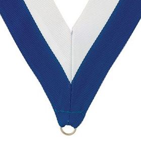 Blank Blue/White Grosgrain Imported V Neck Ribbon - Medal Holder (32"x1 3/8")