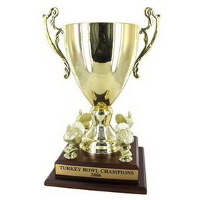 Custom 16" Gold Metal Turkey Bowl Trophy on Walnut Finish Base