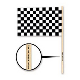 4" x 6" Plastic Checkered Flag w/ Custom Direct Pad Printed Imprint on Wooden Stick