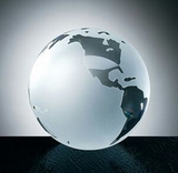 Custom 114-CEB05  - World Globe-Flat Bottom-Molded Glass-Oceans Etched