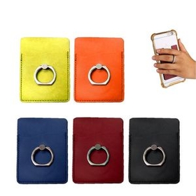 Custom Mobile Phone Wallet With Metallic Ring Phone Stand, 3 5/8" L x 2 7/16" W x 1/8" Thick
