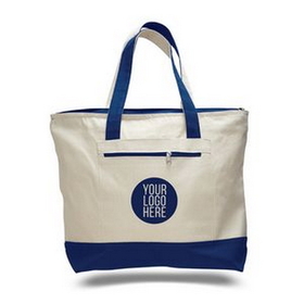 Custom Canvas Zipper Tote Bag (with Color Handles), 18" W x 14" H x 4.5" D