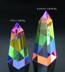 Custom Rainbow Obelisk optical crystal award trophy., 4" L x 1.375" Diameter