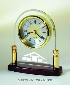 Custom Pino Finish Wood Arch Alarm Clock, 5.75" L x 6.5" W x 2.25" H
