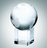 Custom World Globe Optical Crystal Award w/Cube Base (Large), 5 3/4