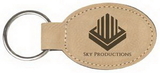 Custom Light Brown Leatherette Oval Keychain, 3