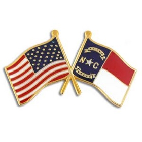Blank North Carolina & Usa Crossed Flag Pin, 1 1/8" W