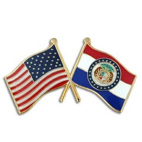 Blank Missouri & Usa Crossed Flag Pin, 1 1/8" W