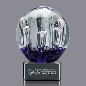 Custom Serendipity Large Hand Blown Art Glass Award w/ Black Base, 7 3/4" H x 6 1/4" W x 6 1/4" D