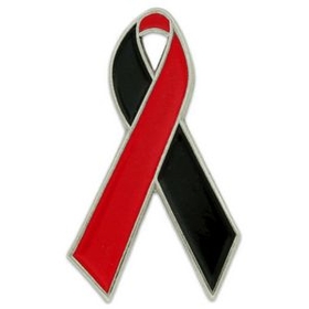 Blank Red And Black Awareness Ribbon Pin, 1" H X 5/8" W