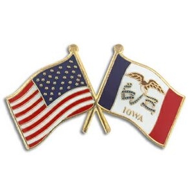 Blank Iowa & Usa Flag Pin, 1 1/8" W