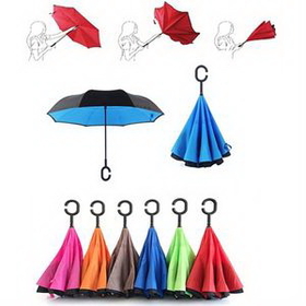 Custom Windproof Upside Down Reversed Two Layer Umbrella, 23" Thick