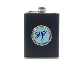 Custom Stainless Steel Flask with Built-In Cup, 5 1/2" L x 3 3/4" W x 7/8" H