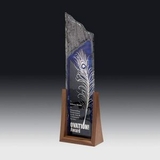 Custom Oceania Blue Art Glass Award & American Walnut Stand, 22