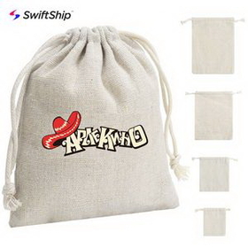 Custom Small Cotton and Linen Drawstring Bag, 4.7" W x 5.9" H
