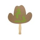 Custom Fan - Cowboy Hat shape Recycled Paper Hand Fan Sandwich - Wood Stick Handle