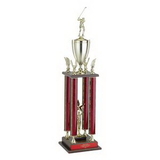Custom Pink Moonbeam Figure Topped 4-Column Trophy w/Cup & Eagle Trims (34