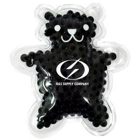 Custom Black Teddy Bear Hot/ Cold Pack with Gel Beads, 5 3/4" L x 4 1/2" W x 1/2" Thick