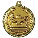Custom Stock Medal w/ Rope Edge (Lamp of Knowledge) 2 1/4