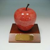 Custom Genuine Red Marble Apple Award With Wood Base, 3