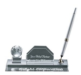 Custom Globe Silver Pen Set with Business Card Holder, 2 3/4