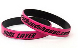 Custom Two Color Coat Silicone Wristbands, 8" L X 0.50" W X 0.10" Thick