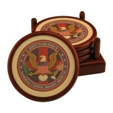 Custom Round Wood 4 Coaster Set With Leather Inlay And 4-Color Process, 4