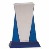 Custom Blue / Clear Wedge Optic Crystal Award (SMALL) - SANDBLASTED