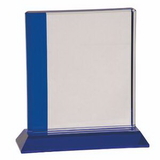 Custom Blue Edge Crystal Award with Base (SMALL) - SANDBLASTED