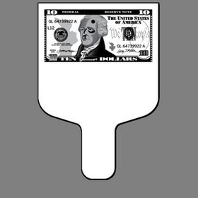 Custom Hand Held Fan W/ 10 Dollar Bill (Face Up), 7 1/2" W x 11" H