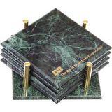 Custom Set of 4 Square Marble Coasters with Stand