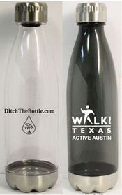 Blank 25 Oz. Tritan plastic Bottle with steel cap and bottom, 10" H x 2.5" Diameter