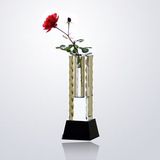 Custom Optical Crystal/Glass Vase On Black Base With Sandblast-Deep Etch Engraving, 3 1/2