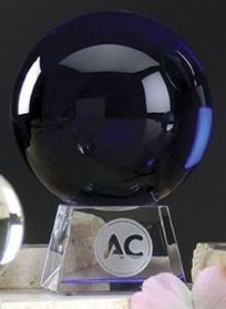 Custom Cobalt Blue Optical Crystal Gazing Ball Award w/ Base (4")