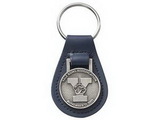 Custom Small Tear Top Grain Leather Key Tag w/ Metal Medallion Key Fob