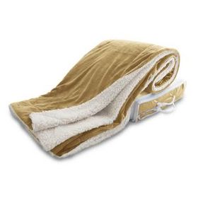 Blank Micro Mink Sherpa Blanket - Camel (Overseas), 50" W X 60" L