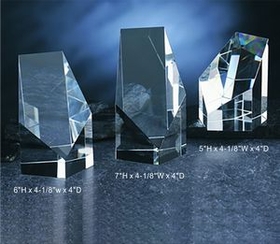 Custom Pentagon Awards optical crystal award trophy., 6" L x 4.125" W x 4" H