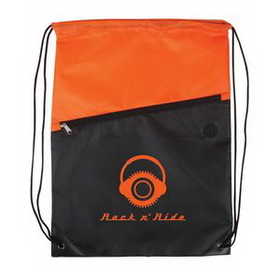 Custom Two-Tone Poly Drawstring Backpack with Zipper, 13" W x 16.75" H