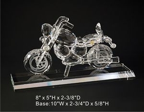 Custom Motorcycle Set optical crystal award trophy., 8" L x 5" W x 2.375" H