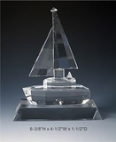Custom Sail Boat Set optical crystal award trophy., 6.375