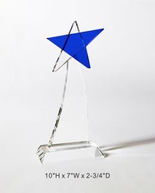 Custom Blue Star Award Crystal Award Trophy., 10" L x 7" W x 2.75" H